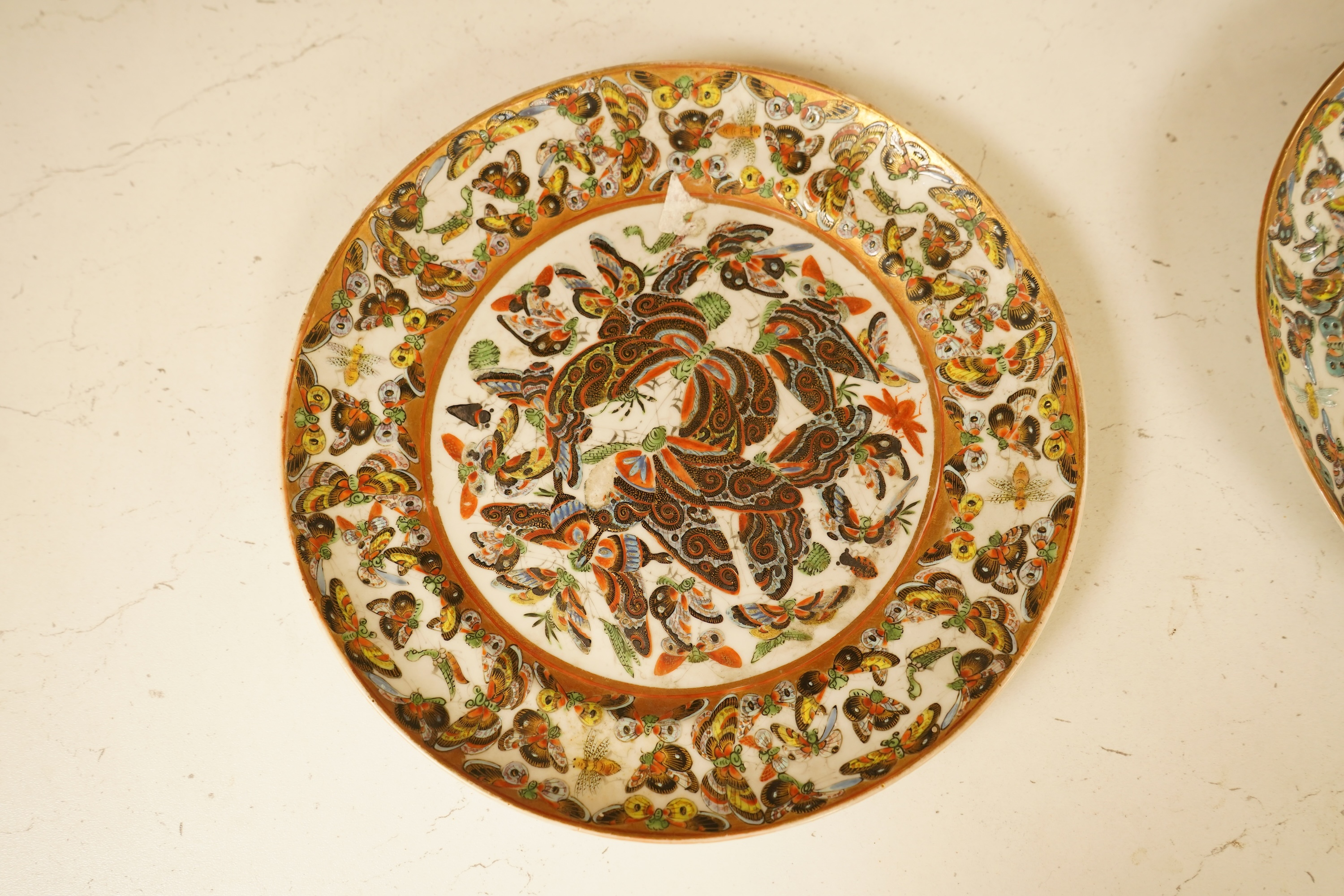 A pair of 19th century Chinese famille rose 'butterfly' plates, 21.5cm